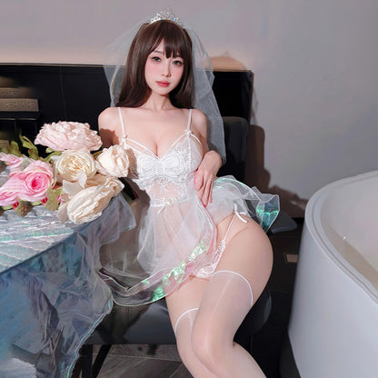 Heartwarming Valentine's Day Pure Lust Flower Wedding See-through Buttless Set No-Take Erotic Lingerie Sexy Pure Lust