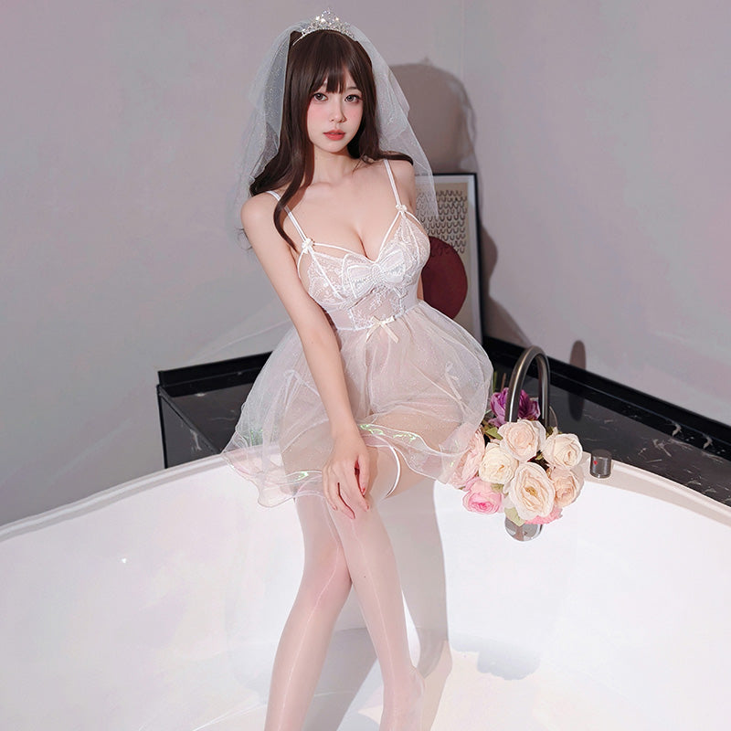 Heartwarming Valentine's Day Pure Lust Flower Wedding See-through Buttless Set No-Take Erotic Lingerie Sexy Pure Lust