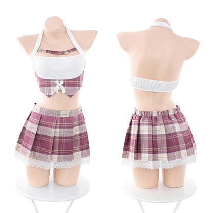 College style secondary plaid jk split uniform suit erotic lingerie sexy pure desire backless