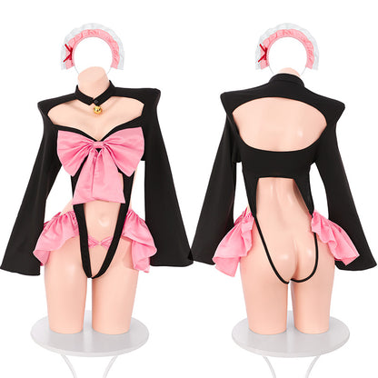 Cute maid sexy crotchless jumpsuit uniform suit erotic lingerie sexy pure desire free take off