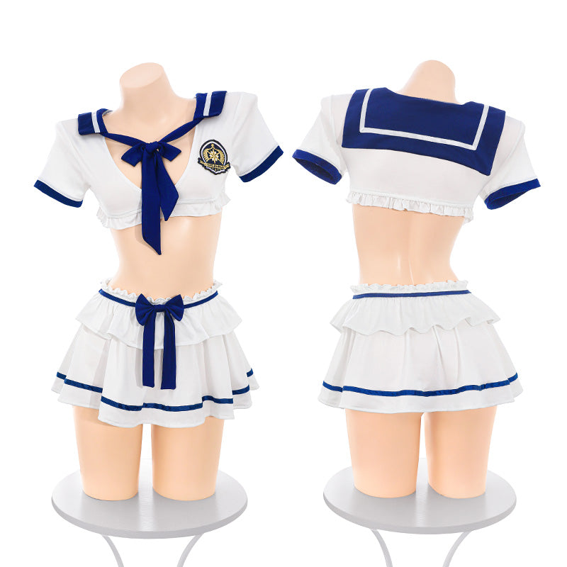 Nautical college style sweet and spicy ultra short skirt dewy buttocks split suit uniform erotic lingerie sexy pure desire